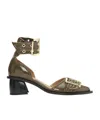 Ganni Khaki Feminine Buckle Open Cut Heels In Green