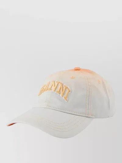 Ganni Ombre Cotton Cap Curved Brim In White
