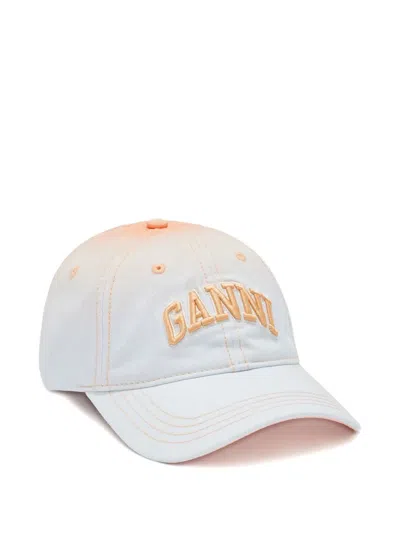 Ganni Ombré-effect Logo-embroidered Baseball Cap In White