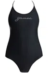 Ganni One-piece Swimsuit With Logo In Black