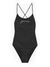 Ganni One-piece Swimsuit With Logo In Nero