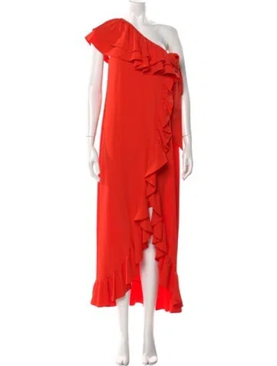 Pre-owned Ganni One-shoulder Long Dress In Red