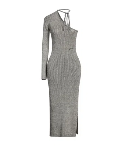 Ganni One-shoulder Metallic Knit Dress In Gray