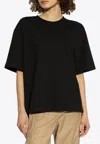 Ganni Open-back Crewneck T-shirt With Tonal Logo In Black