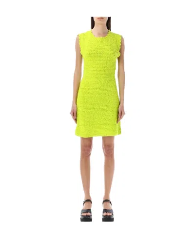 Ganni Velvet Crochet Open Back Mini Dress In Lime