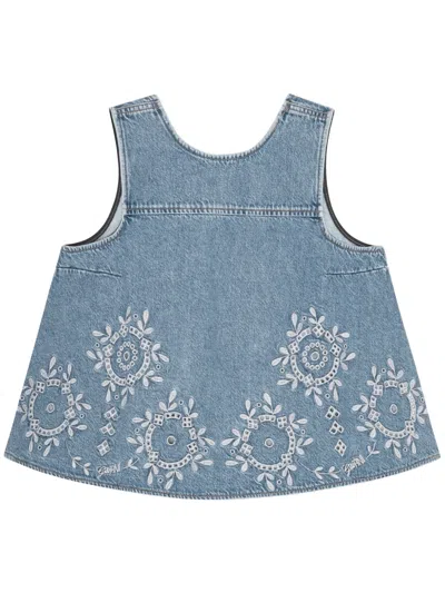 Ganni Open-back Denim Top In Light Blue