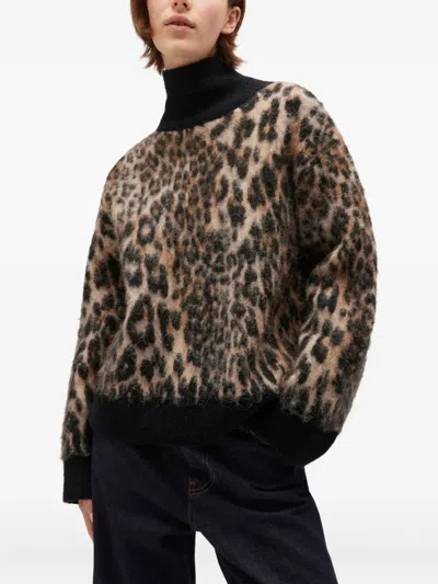 Ganni Open-back Leopard-print Sweater In Black