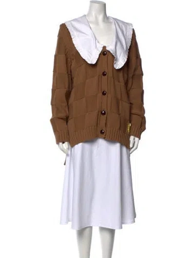 Pre-owned Ganni Open Front Sweater In Brown