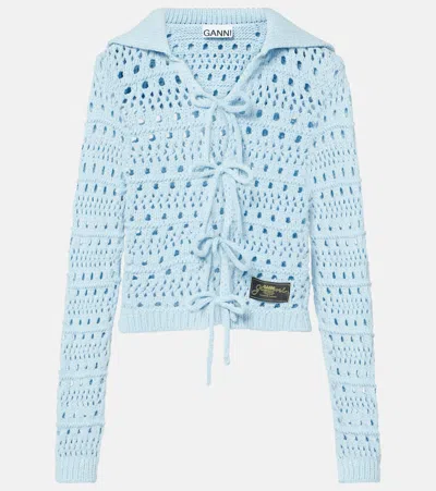 GANNI OPEN-KNIT COTTON-BLEND CARDIGAN