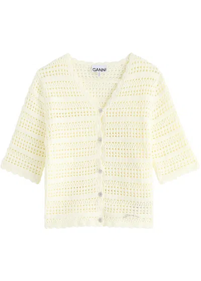 Ganni Open-knit Cotton Cardigan In Off White