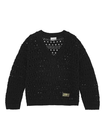 Ganni Pullover Mit Lochstrickmuster In Black