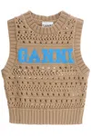 GANNI OPEN-STITCH KNITTED VEST WITH LOGO