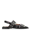 Ganni Womens Black Buckle-embellished Slingback Leather Ballet Flats In Black