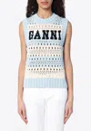 Ganni Openwork Striped Vest With Logo Inlay In Multicolor