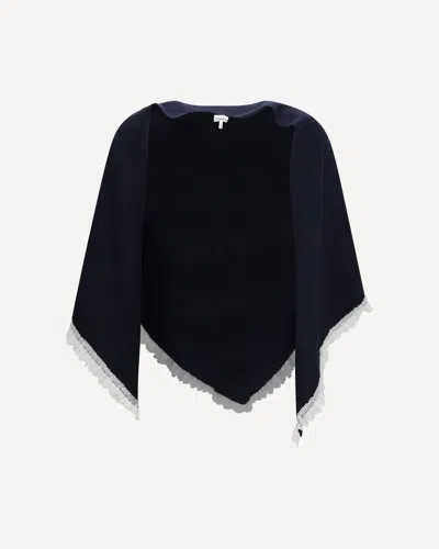 Ganni Openwork Wool Cape In Blue