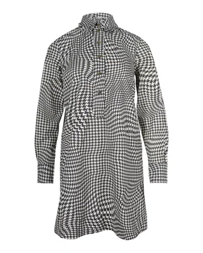 Ganni Optical Houndstooth Pea-collar Mini Dress In Multicolor Cotton In Grey