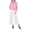 Ganni Long Sleeve Pink Cotton Poplin Tie String Peplum Blouse In Pink