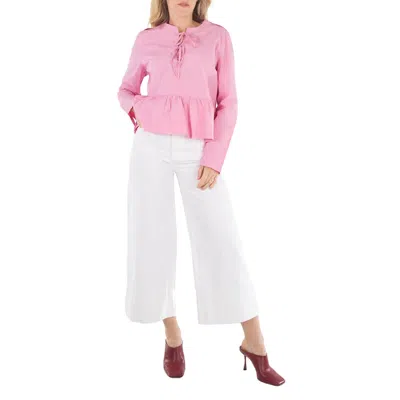 GANNI GANNI ORCHID SMOKE TIE STRING PEPLUM BLOUSE