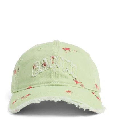 Ganni Organic Canvas Baseball Cap In Green