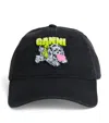 Ganni Women Puppy Organic Cotton Baseball Cap In Black