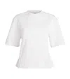 Ganni White Crewneck T-shirt With Front Embellishments And Rear Bow Closure In Cotton Woman In White