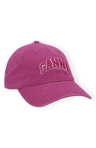 Ganni Organic Cotton Baseball Cap In Purple