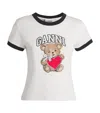 Ganni White Crewneck T-shirt With Logo Print On The Front In White