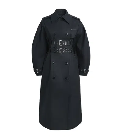Ganni Organic Cotton Belted Trench Coat In Black