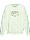 Ganni Logo-print Organic-cotton Sweatshirt In Green
