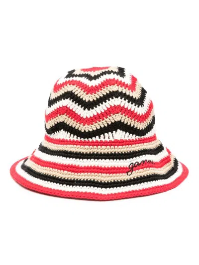 Ganni Organic Cotton Crochet Bucket Hat In Red