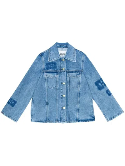 Ganni Organic Cotton Denim Jacket In Clear Blue