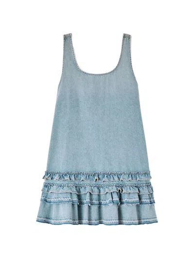 Ganni Organic Cotton Denim Mini Dress In Blue