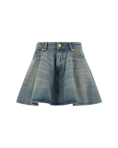 Ganni Organic Cotton Denim Skirt In Blue