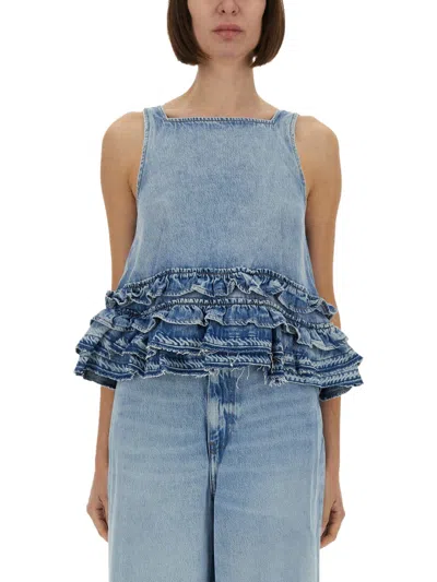Ganni Organic Cotton Denim Top In Blue