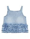 Ganni Ruffle Strap Back Sleeveless Top In Blue