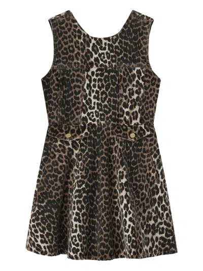 Ganni Organic Cotton Dress In Brown
