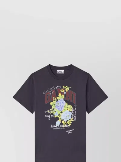 GANNI ORGANIC COTTON FLORAL GRAPHIC T-SHIRT