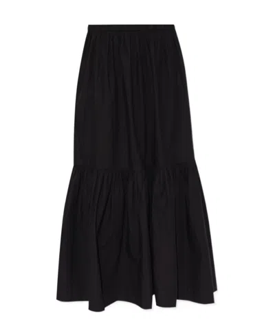 Ganni Organic Cotton Flounced Maxi Skirt In Black
