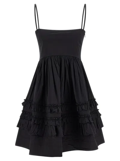Ganni Organic Cotton Frill Dress In Black