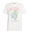 Ganni Grape Print Crew Neck Short Sleeve Top In White
