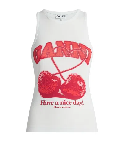 Ganni Organic Cotton Graphic Tank Top In White