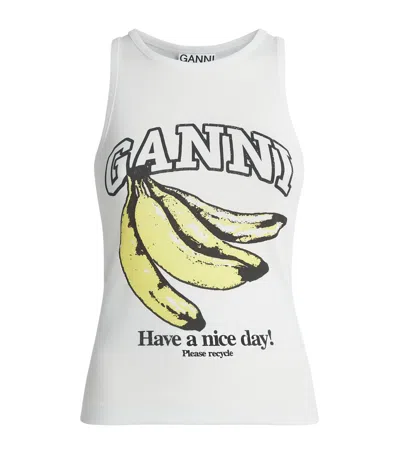 Ganni Organic Cotton Graphic Tank Top In White