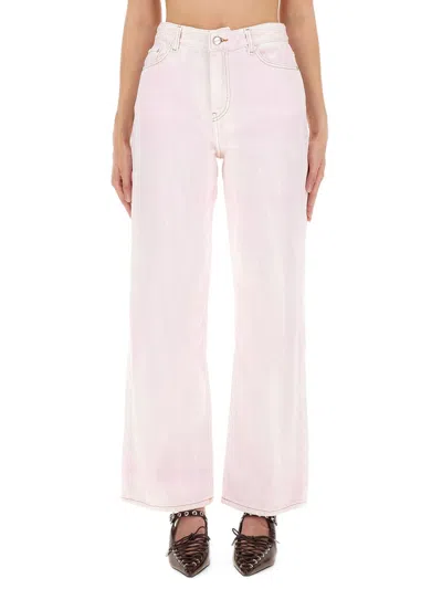 Ganni Organic Cotton High-waisted Jeans For Women In Pink