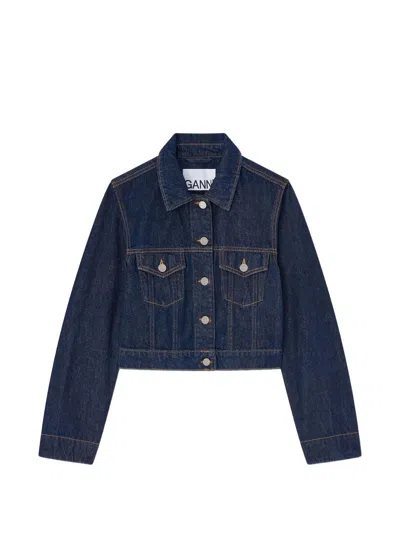 Ganni Organic Cotton Jacket In Blue