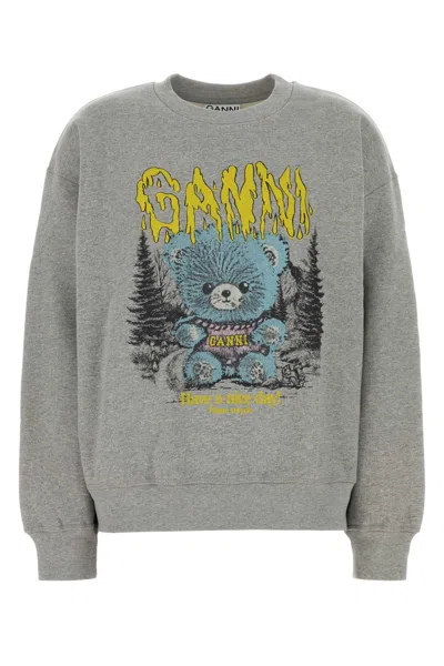 Ganni Organic Cotton Knit Sweatshirt For Women In Gray