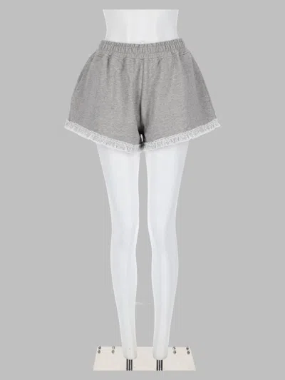 Ganni Organic Cotton Lace-trim Shorts In Gray