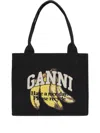 Ganni Banana Print Large Tote Bag In Black