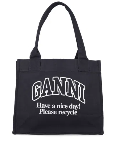 Ganni Organic Cotton Large Tote Bag In Black