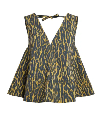 Ganni Organic Cotton Leopard Blouse In Multi