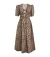 Ganni Belted Bow-embellished Leopard-print Cotton-poplin Midi Dress